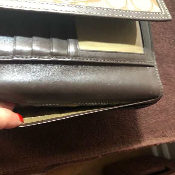 COACH Signature Jacquard With Leather Trim Tri Fold Wallet - Snap Closure - Picture 8 of 10